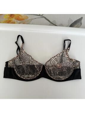 Victoria’s Secret Very Sexy Unlined Demi Bra 34D Sheer Nude Black NWT $44.50